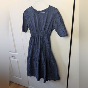 VALENTINA NALDI Women Midi Dress Navy Blue Size XL (Run Smaller) 100% Cotton